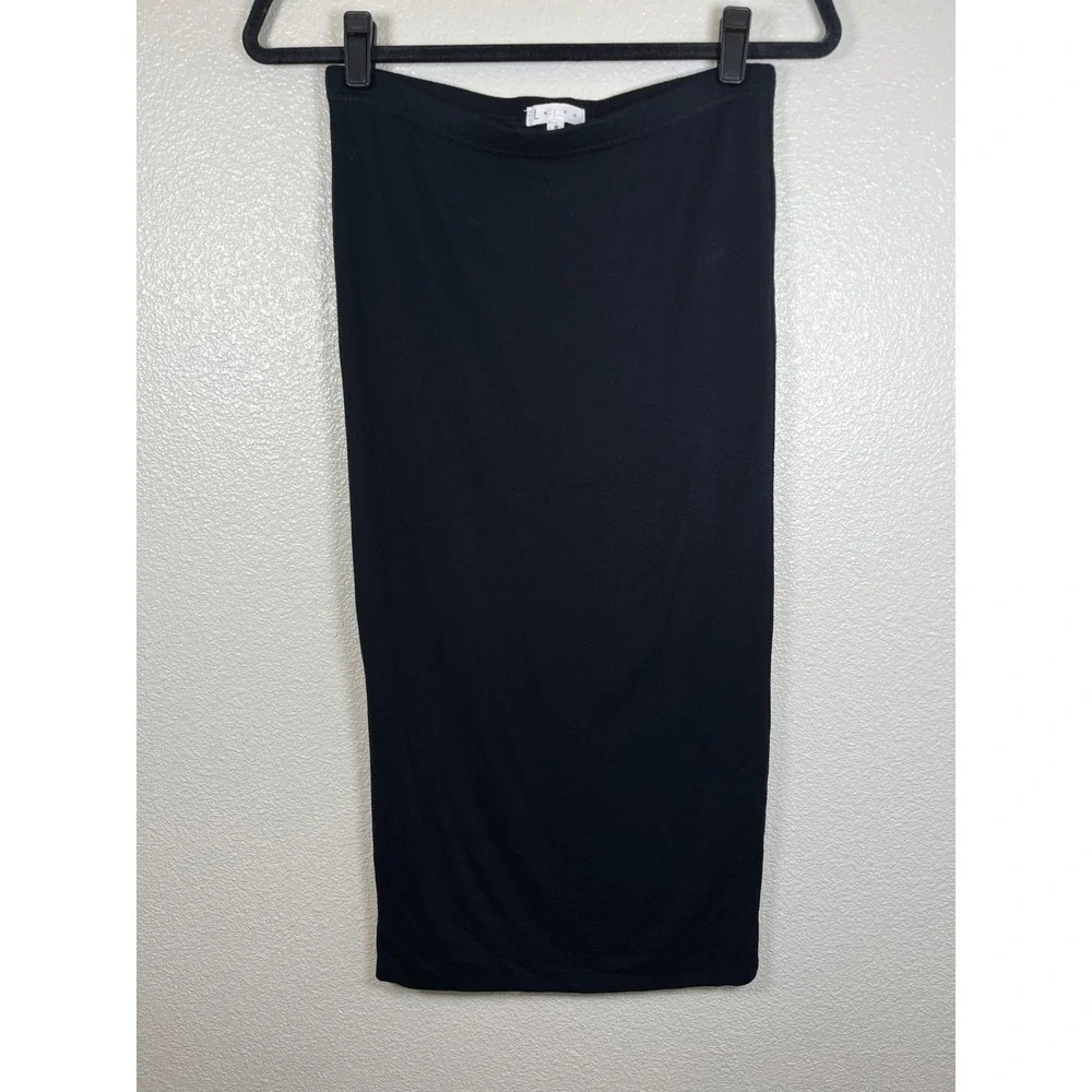 Leith High Waisted Midi Pencil‎ Skirt Stretch Bodycon Solid Black Medium